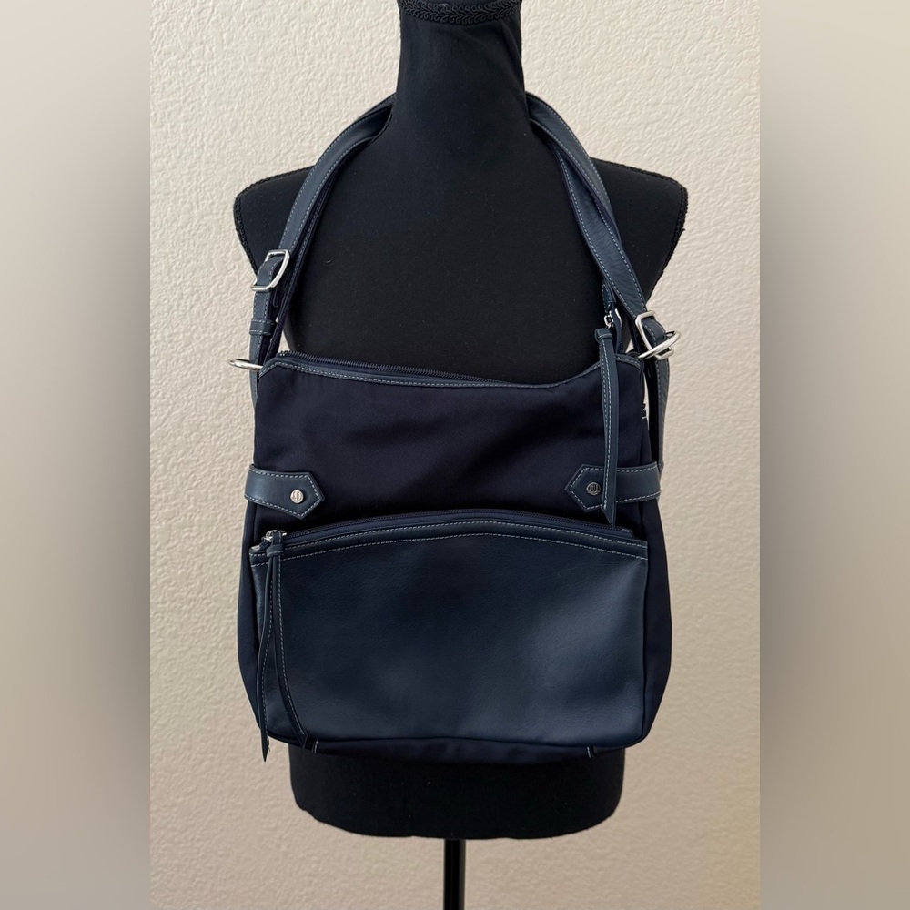 U by Ungaro Navy Leather & Nylon Changeable Strap Purse Bag LIKE NEW